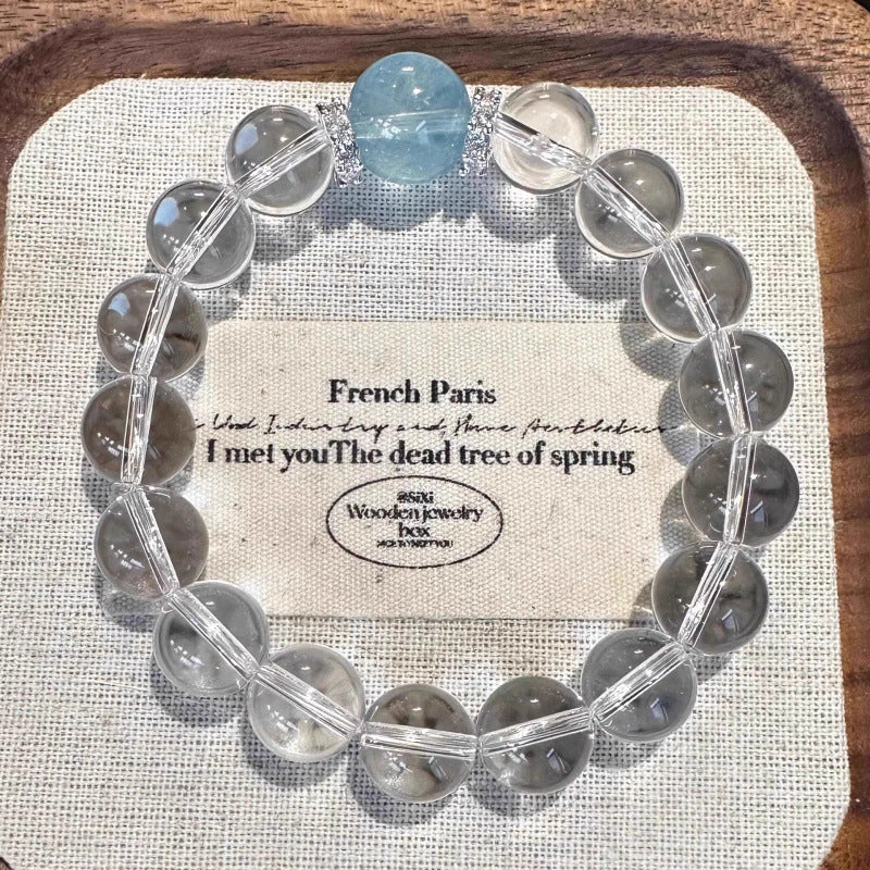 Natural Aquamarine White Crystal Bracelet for Women, New Hot Style, Light Luxury, Niche and High-End, Valentine's Day Gift for Girlfriend
