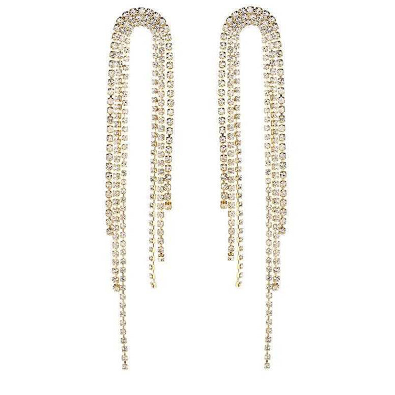 Silver Needle Diamond Geometric Tassel Earrings European and American Exaggerated Heavy Industry Design Earrings Fashion Niche Light Luxury Elegant Earrings
