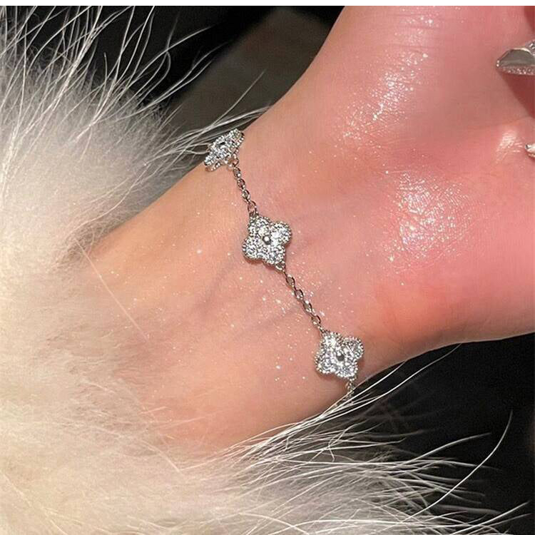 South Korea Ins Zircon Flower Leaf Bracelet Fashion Niche Design Sense Bracelet Light Luxury Shining Silver Bracelet suit