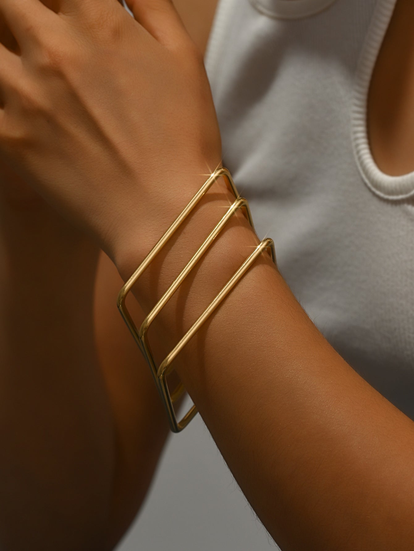 3-Piece Set of European and American Fashion Simple Stylish Generous Elegant Line Square Metal Bracelet Female Wholesale