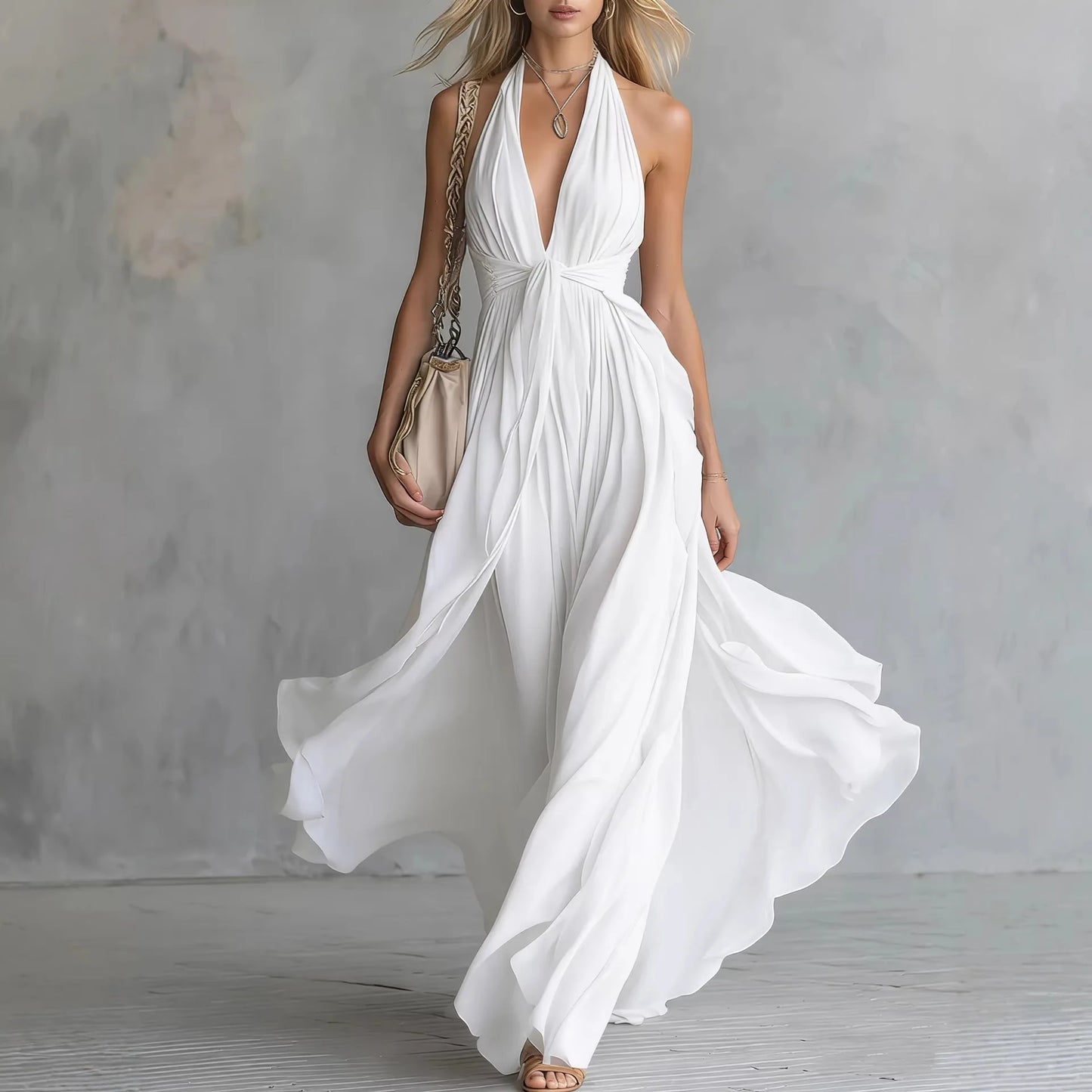 2026 New Women's Sexy Solid Color V-Neck Sleeveless Fitted Dress