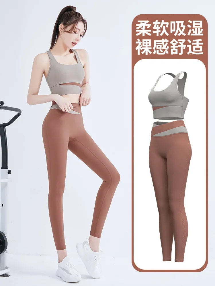 Women Yoga Sets Gym Fitness Suits Shockproof Sports Bra Crop Top High Waist Pants 2 Pcs Tracksuit Lady Butt-lifted Sportswear