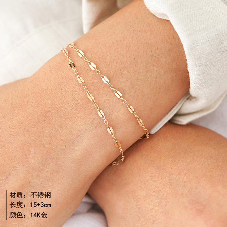 Ins Simple Lip Chain Adjustable Women's Golden Stainless Steel Bracelet Lace Chain Bracelet 14K Titanium Steel Jewelry Wholesale
