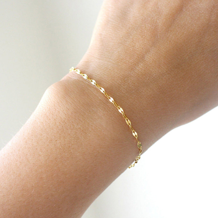Ins Simple Lip Chain Adjustable Women's Golden Stainless Steel Bracelet Lace Chain Bracelet 14K Titanium Steel Jewelry Wholesale