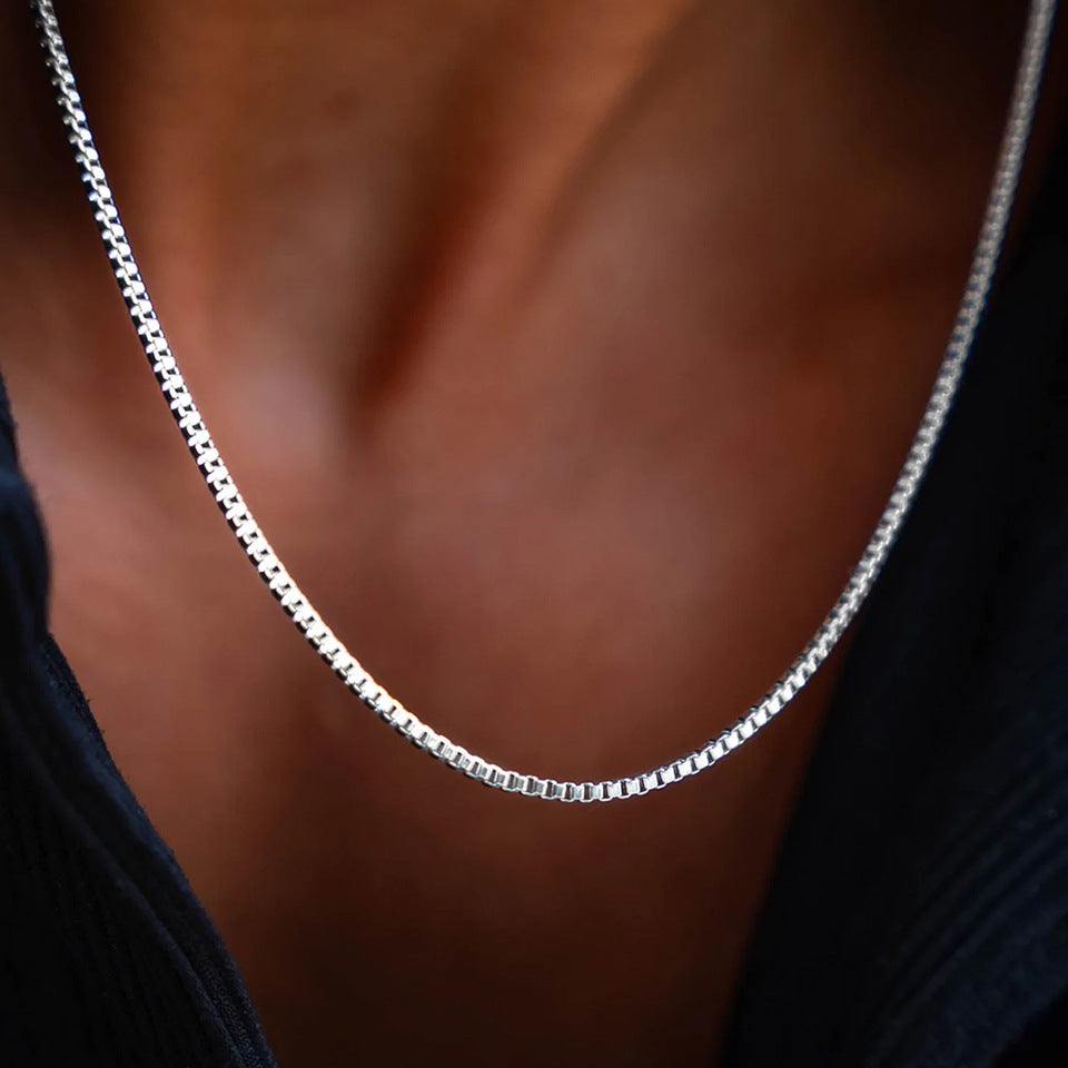 Cross-border New Entry Luxury Stainless Steel Box Chain Necklace Clavicle Chain Personalized Trendy Personalized All-match Jewelry
