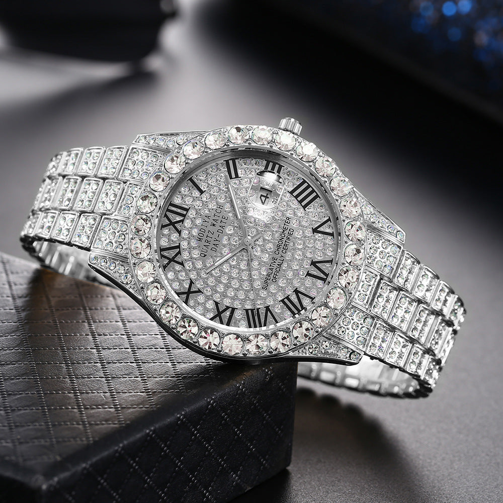 Women's 16-Piece Crystal Watch & Jewelry Set of Various Diamond-Encrusted Watches, Diamond-Shaped Cuban Bracelets and Necklaces