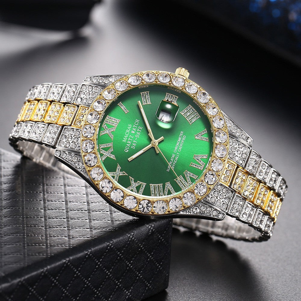 Women's 16-Piece Crystal Watch & Jewelry Set of Various Diamond-Encrusted Watches, Diamond-Shaped Cuban Bracelets and Necklaces