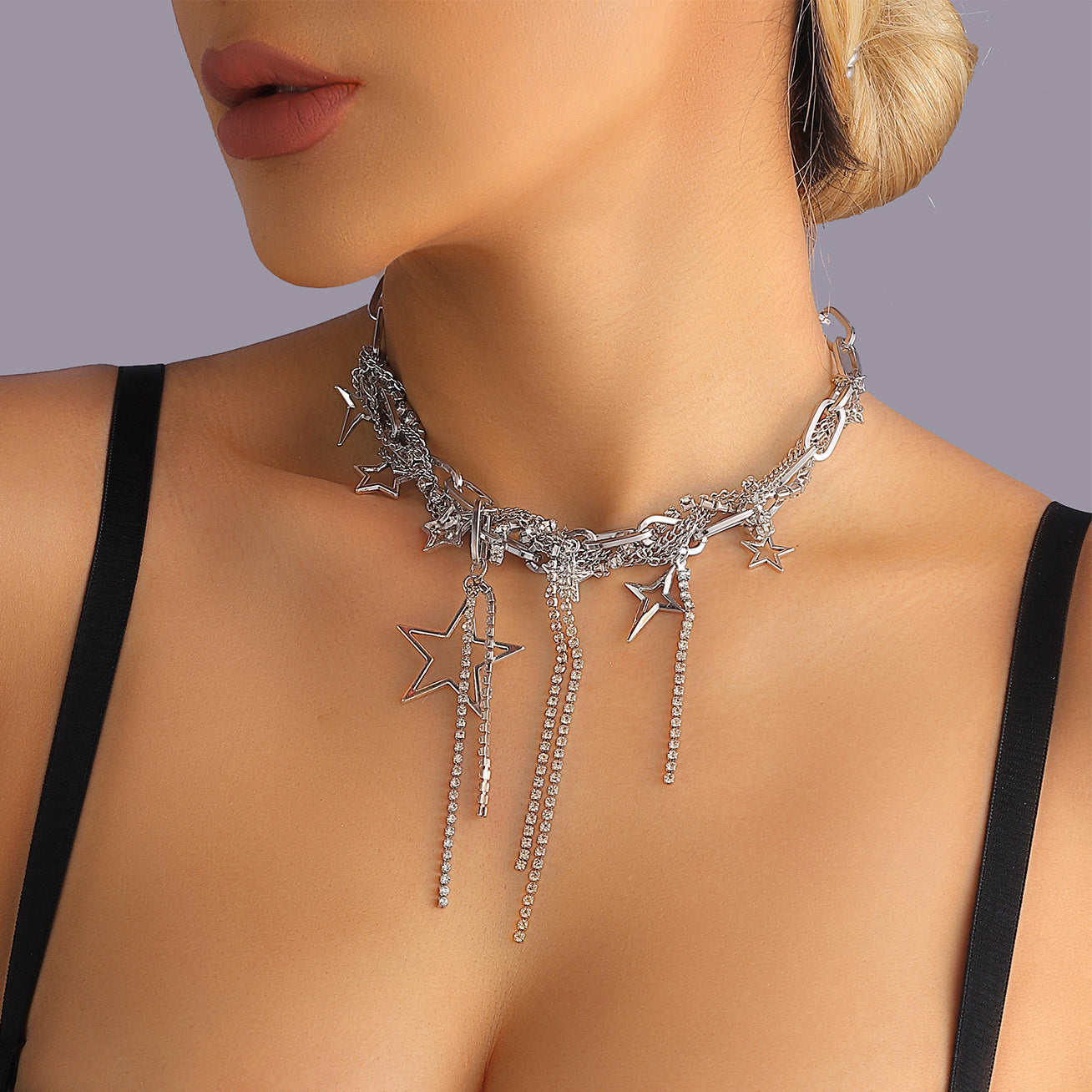 European and American Cross-border Jewelry Fashion New Star Pendant Necklace Women's Personality Winding Necklace Spice Girl Tassel Necklace