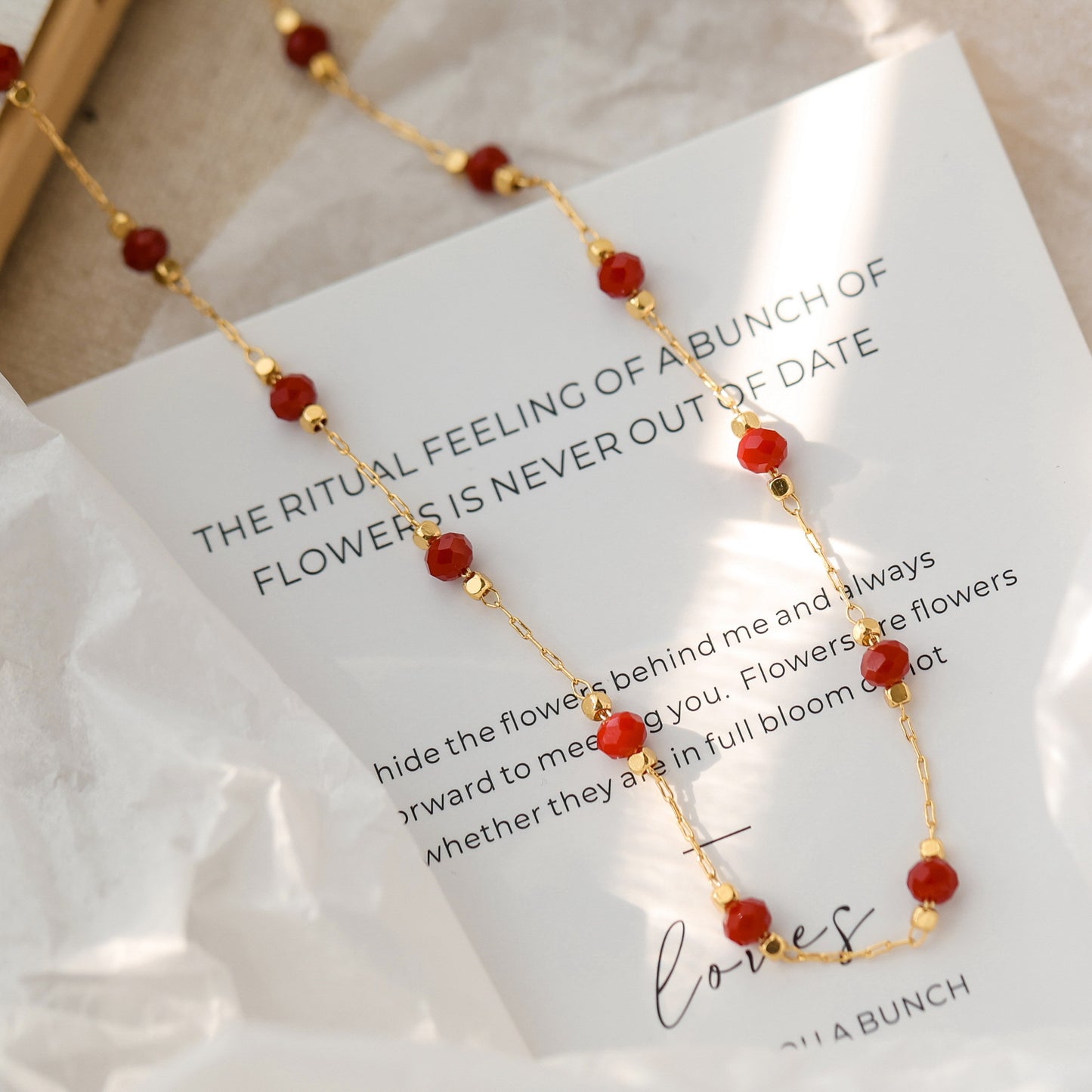 French Retro Interval Red Spinel Beaded Necklace Titanium Steel Electroplated 18K Gold High-grade Women's Clavicle Chain Light Luxury