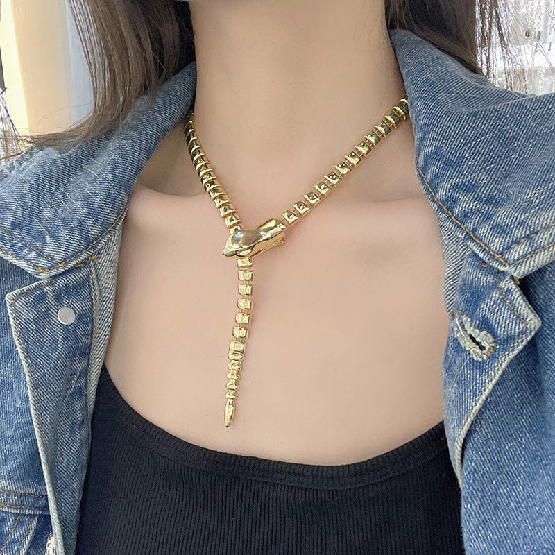 European and American Retro Exaggerated Stylish Snake Bone Snake-Shaped Necklace Accessible Luxury Elegant High-End Celebrity Catwalk Clavicle Chain Necklace