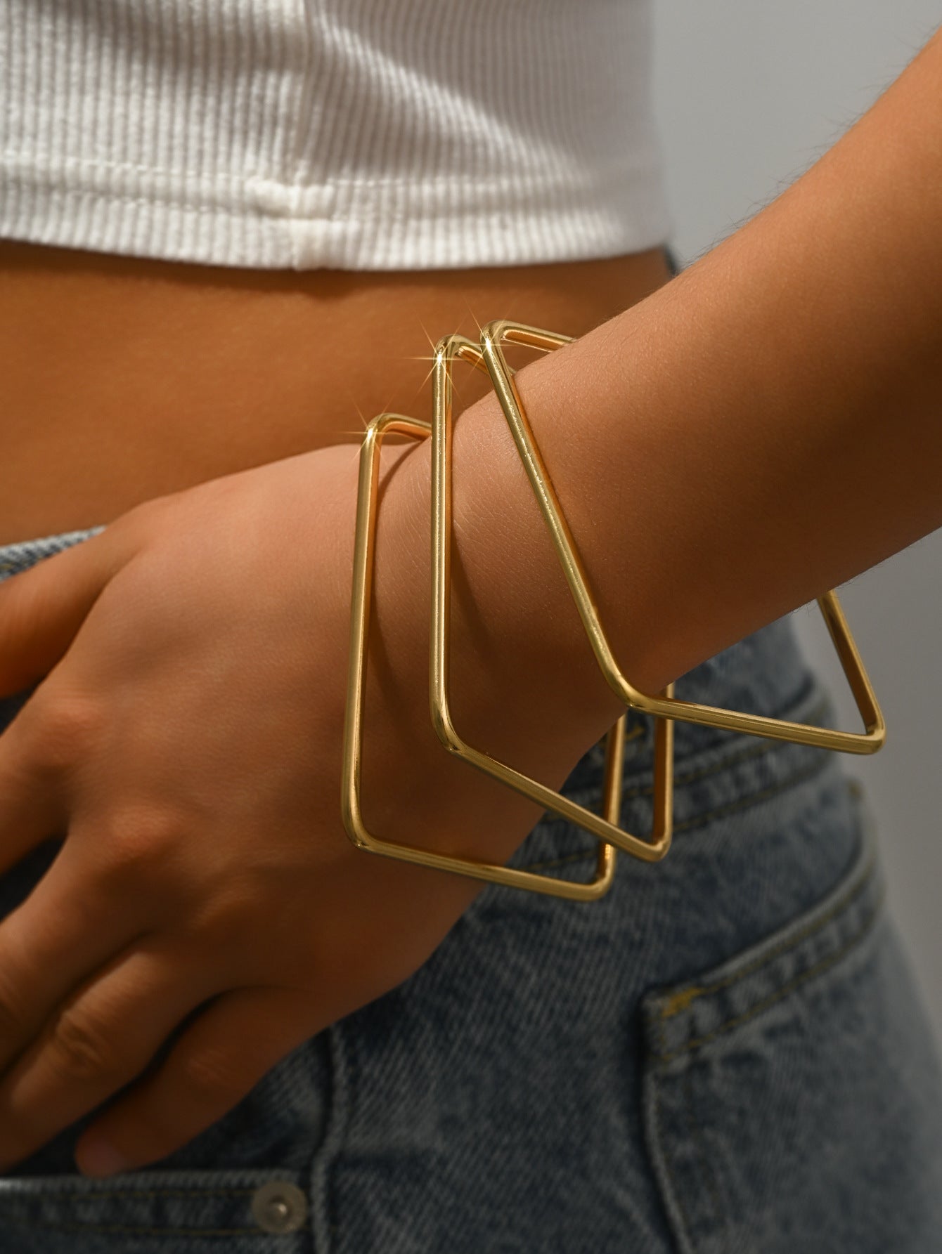 3-Piece Set of European and American Fashion Simple Stylish Generous Elegant Line Square Metal Bracelet Female Wholesale