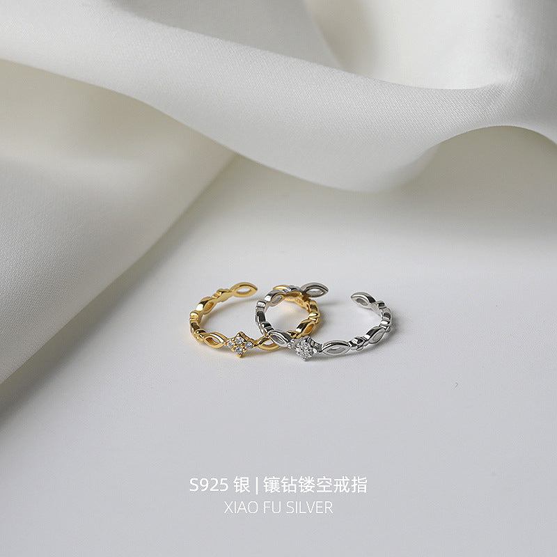 925 Silver Plated Fashion Distinctive Ring Women's Light Luxury Ins Simple Niche Design Ring Adjustable Opening of Index Finger