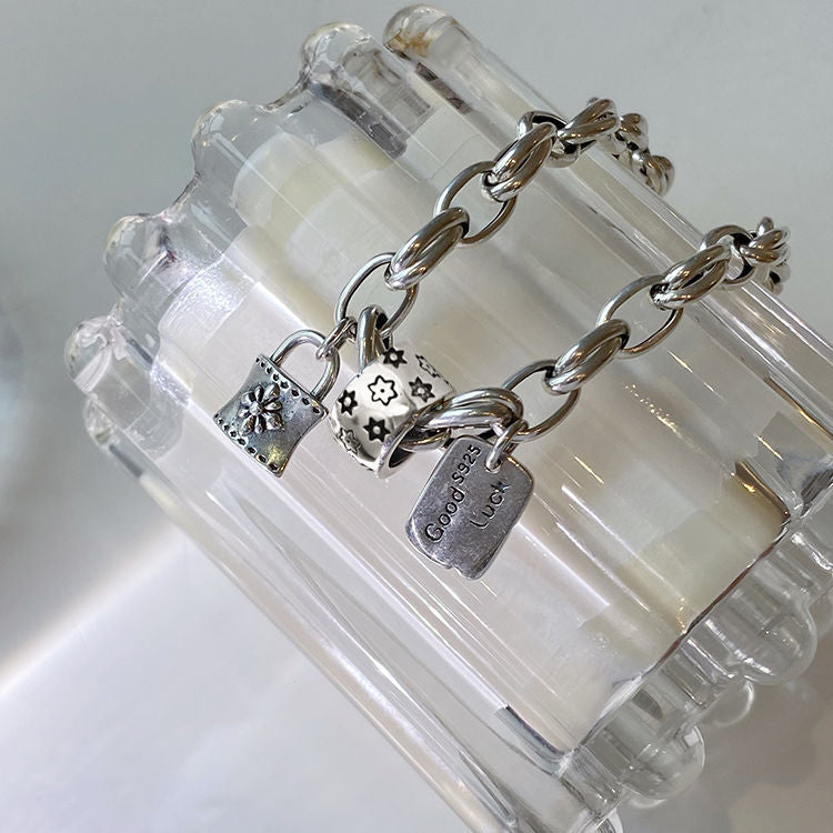 Six-pointed Star Old 925 Sterling Silver Bracelet Women's Autumn and Winter 2025 New Ins Niche Design Cold Style Couple Bracelet
