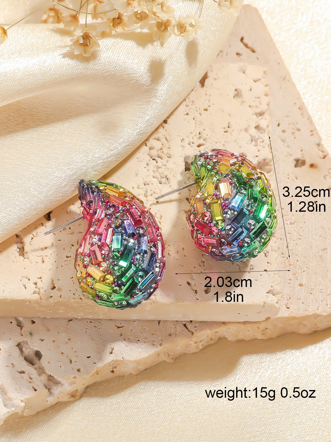 European and American Cross-border New Water Drop Round Stained Glass Full Diamond Light Luxury Earrings Fashion Earrings High-end Earrings for Women