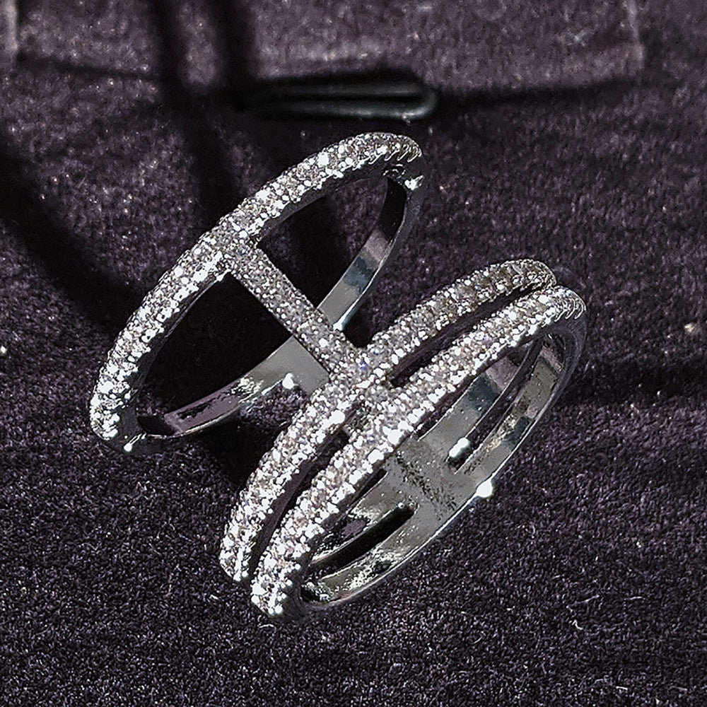Amazon Supply Hot Selling Creative Irregular Geometric Hollow Women's Aaa Zircon Ring in stock R4875