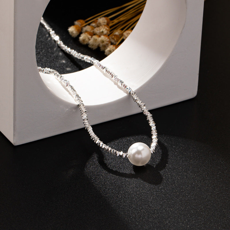 Light Luxury Women's Broken Silver Several Two Shijia Crystal Pearl Passepartout Clavicle Chain Niche Design Ins Trendy New All-Match