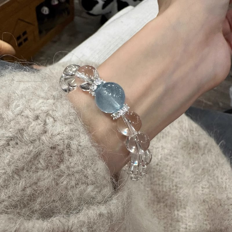 Natural Aquamarine White Crystal Bracelet for Women, New Hot Style, Light Luxury, Niche and High-End, Valentine's Day Gift for Girlfriend