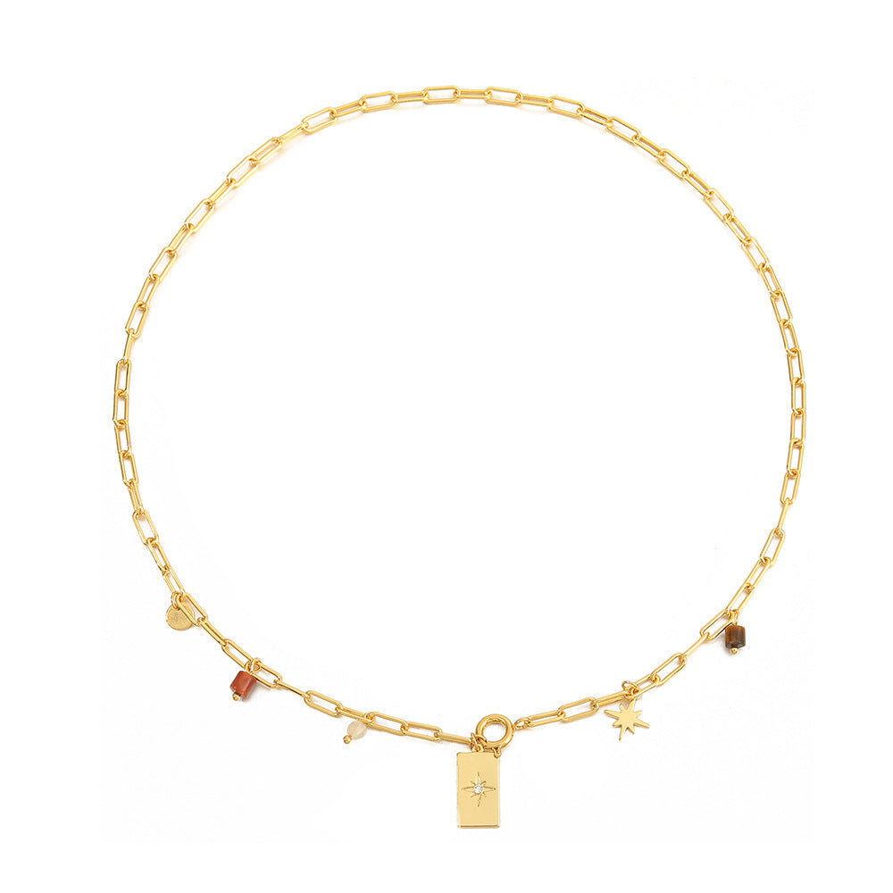 Lishan Versatile Bowknot Accessories Titanium Steel Metal Chain Series Layered Natural Stone Necklace Clavicle Chain for Women