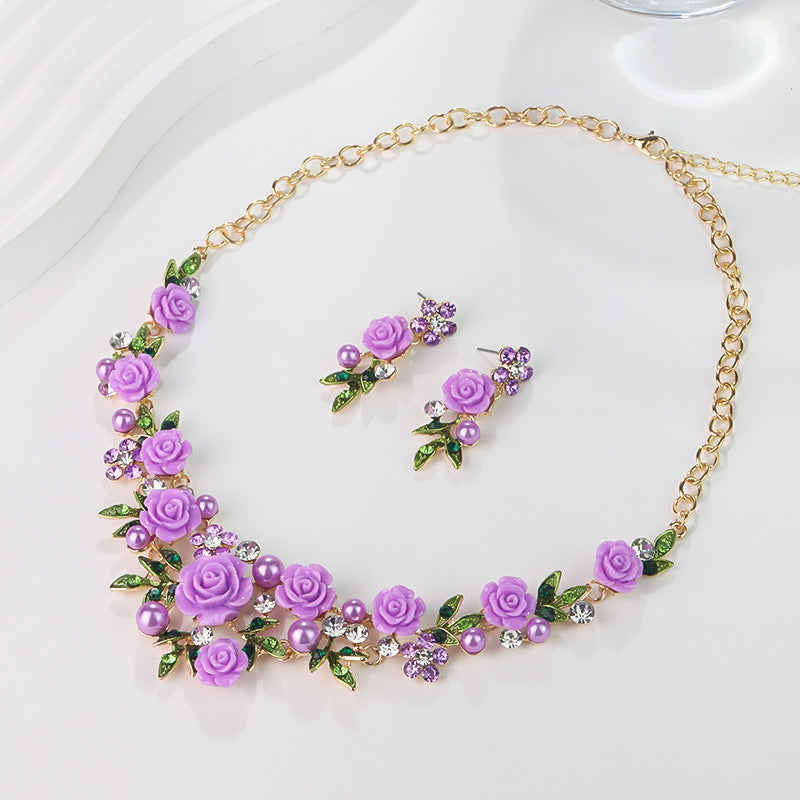 New Cross-border Exaggerated Retro Necklace suit Women Luxury Crystal Banquet Dress Accessories Collarbone Chain Factory Direct Sale