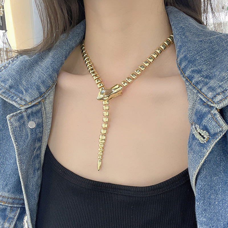 European and American Retro Exaggerated Stylish Snake Bone Snake-Shaped Necklace Accessible Luxury Elegant High-End Celebrity Catwalk Clavicle Chain Necklace