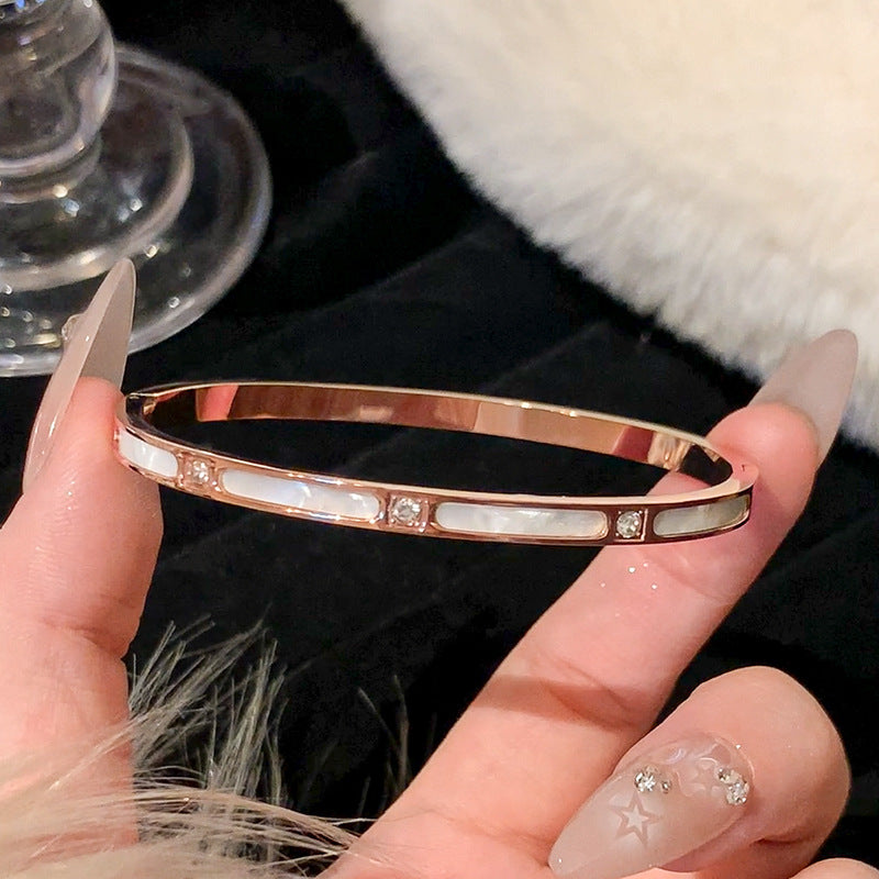 Rose Gold Titanium Steel Bracelet Women's High-end Bracelet Light Luxury Niche Zircon Bracelet Plain Ring Bracelet Hand Jewelry