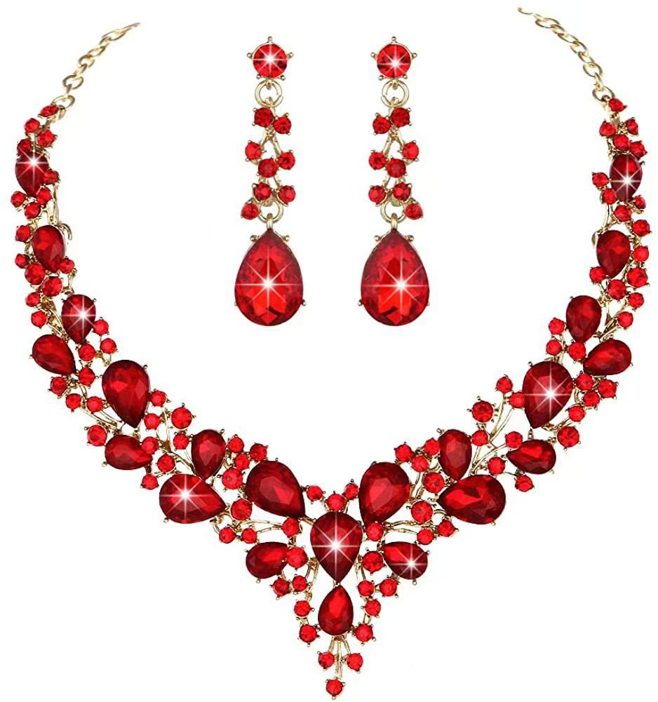 Amazon Cross-Border New European and American Light Luxury Necklace Earrings Wedding Jewelry Set Banquet Rhinestone Women's Jewelry