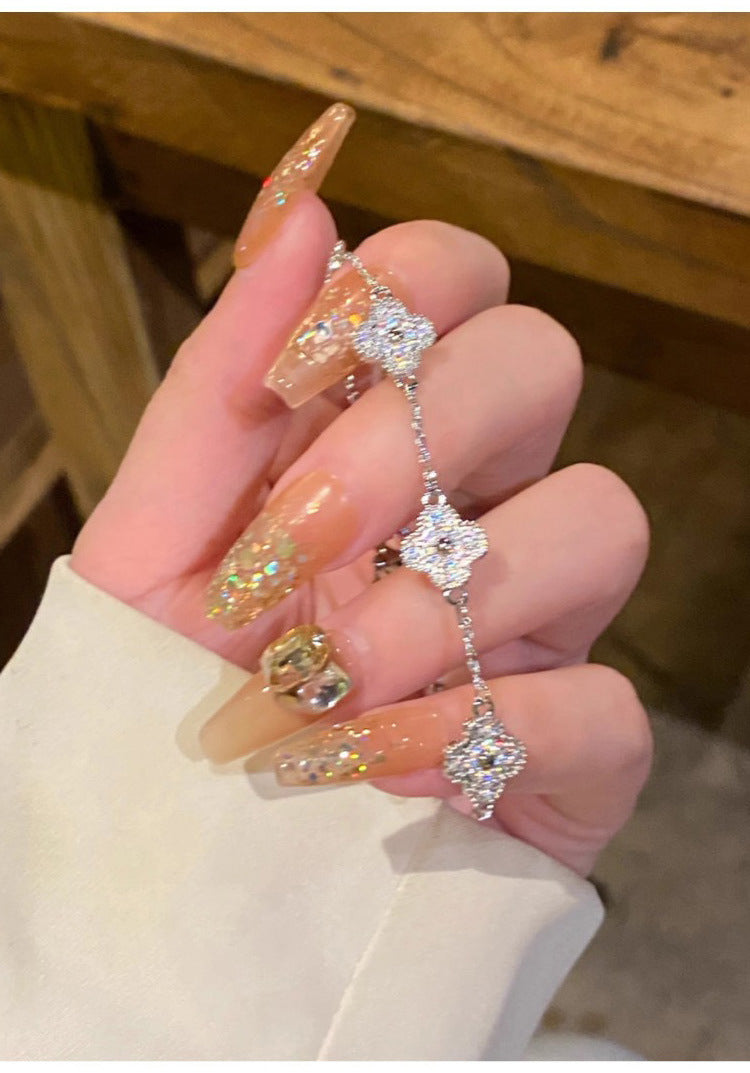 South Korea Ins Zircon Flower Leaf Bracelet Fashion Niche Design Sense Bracelet Light Luxury Shining Silver Bracelet suit