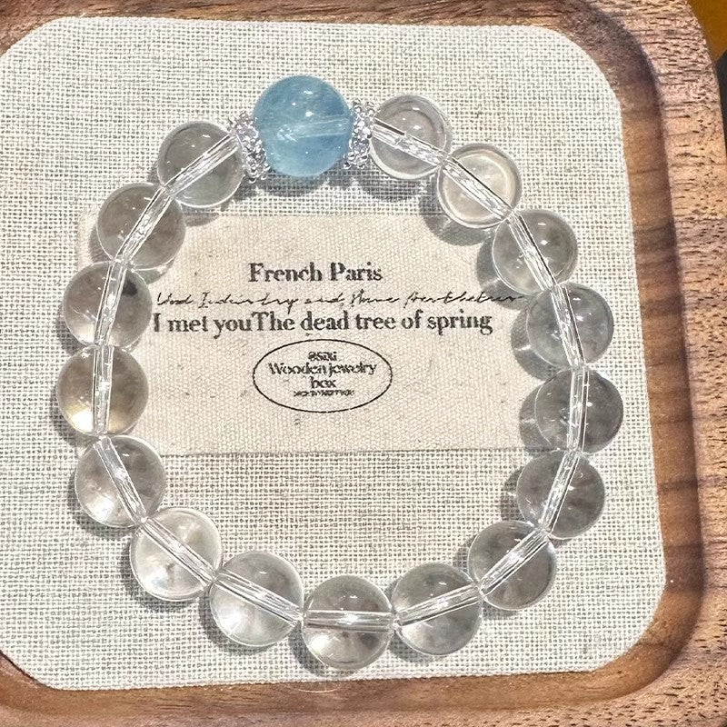 Natural Aquamarine White Crystal Bracelet for Women, New Hot Style, Light Luxury, Niche and High-End, Valentine's Day Gift for Girlfriend