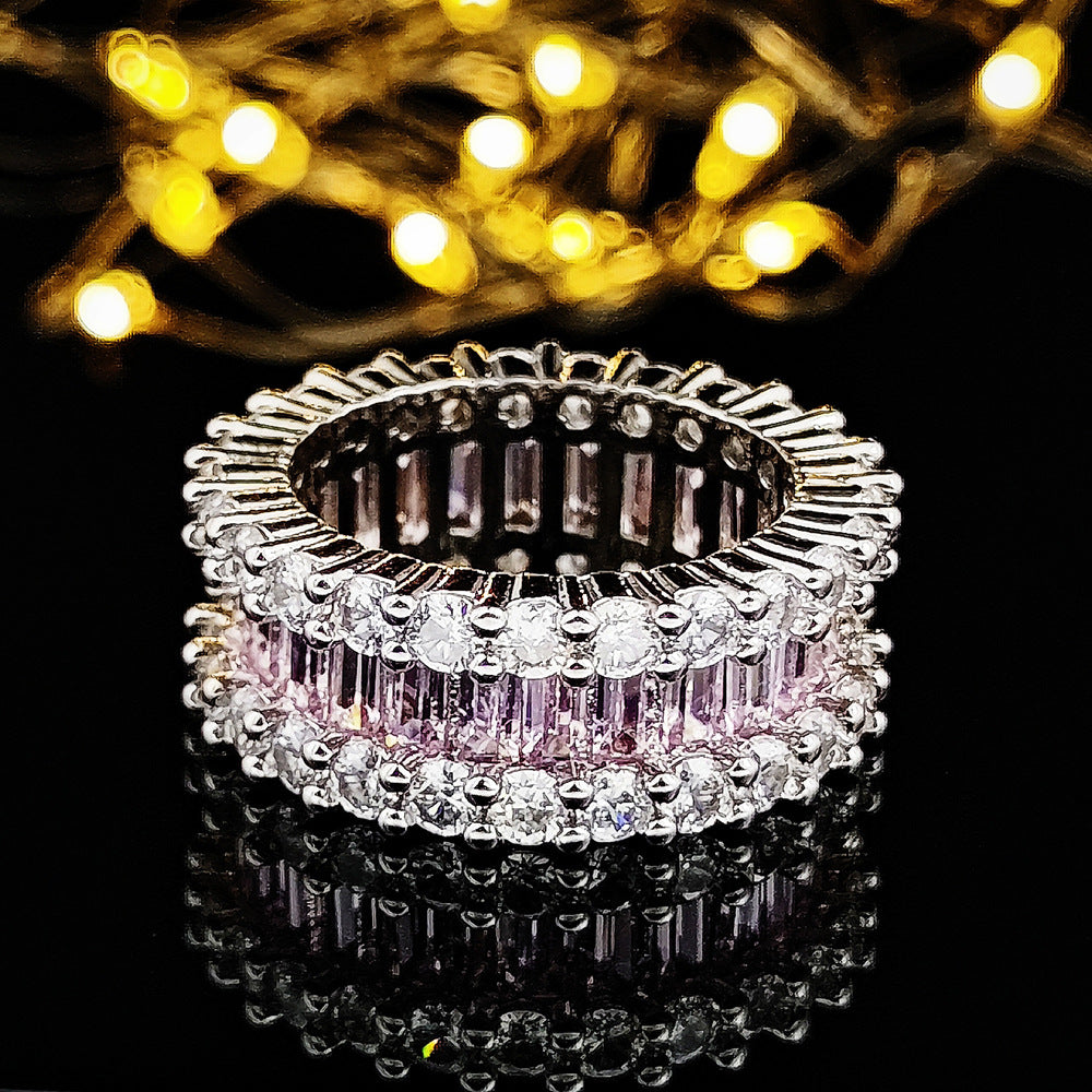 Luxury multi-row 3A zircon micro-inlaid full diamond ring eternal ring jewelry phantom r4575