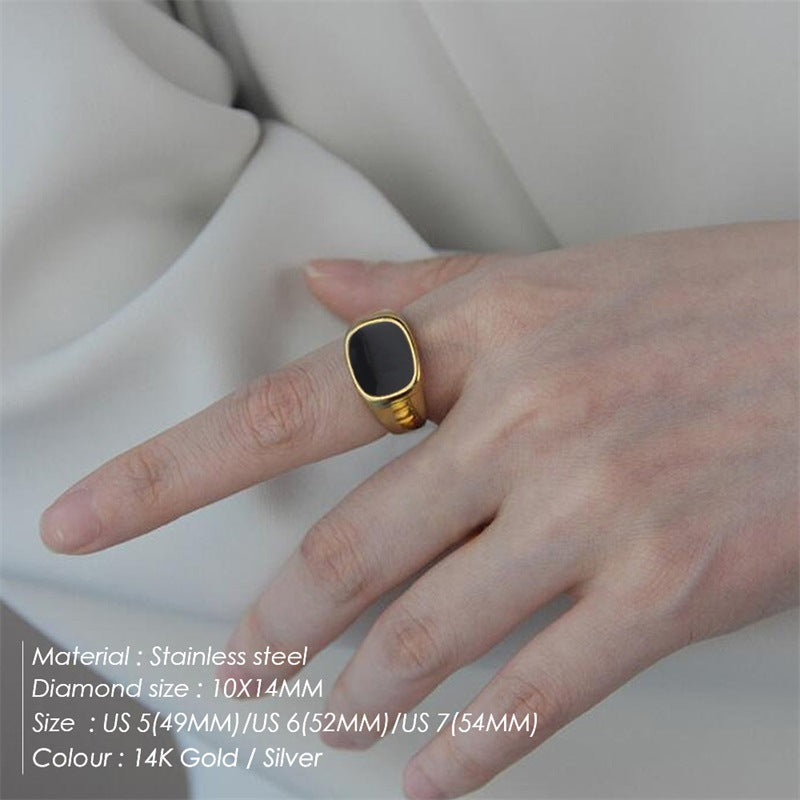 Niche Design Square White Mother-Of-Pearl Ring, Light Luxury Gold-Plated Index Finger Ring, Versatile and High-End Ring for Women