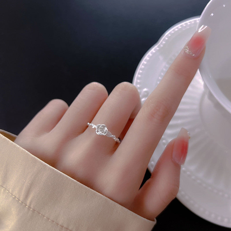 Thorn Rose Ring Women's ins Niche Design High-end Light Luxury Plain Silver Exquisite Sweet Adjustable Diet Ring