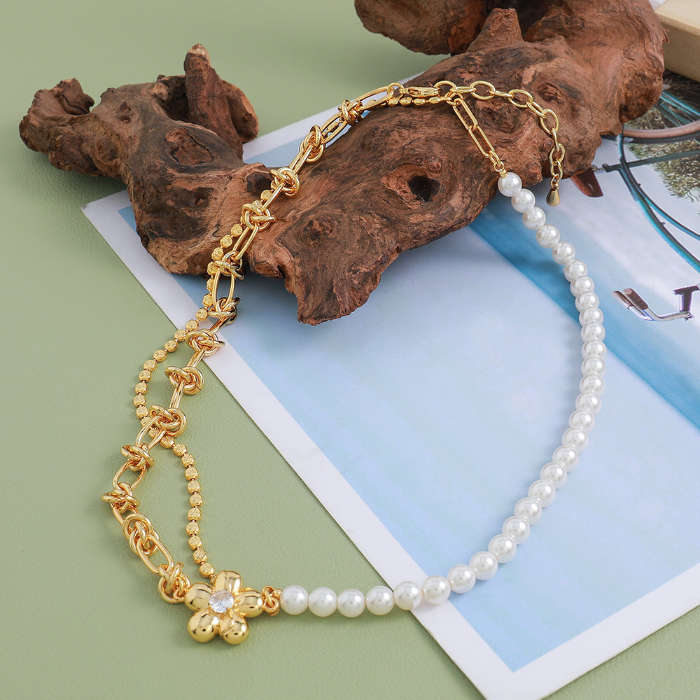 Lishan Versatile Bowknot Accessories Titanium Steel Metal Chain Series Layered Natural Stone Necklace Clavicle Chain for Women