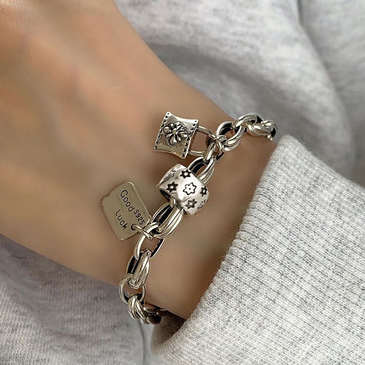 Six-pointed Star Old 925 Sterling Silver Bracelet Women's Autumn and Winter 2025 New Ins Niche Design Cold Style Couple Bracelet