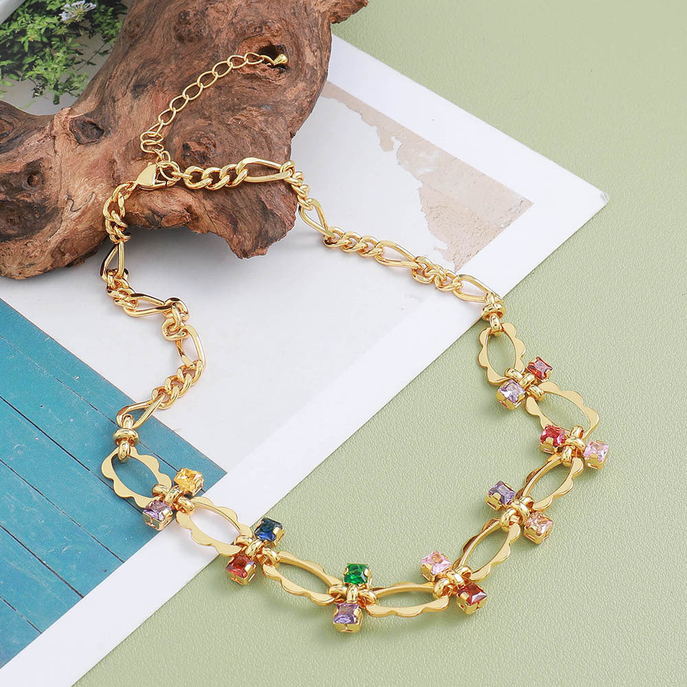 Lishan Versatile Bowknot Accessories Titanium Steel Metal Chain Series Layered Natural Stone Necklace Clavicle Chain for Women