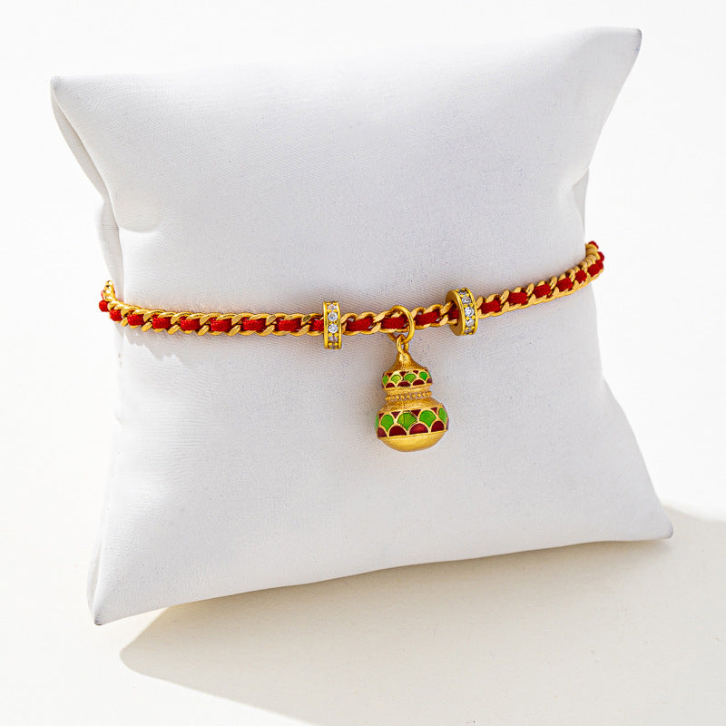 Ancient Sand Gold Bracelet, Light Luxury and High-End Feeling, Gourd Small Red Rope Braided Bracelet Accessories, Female Internet Celebrity Jewelry Wholesale