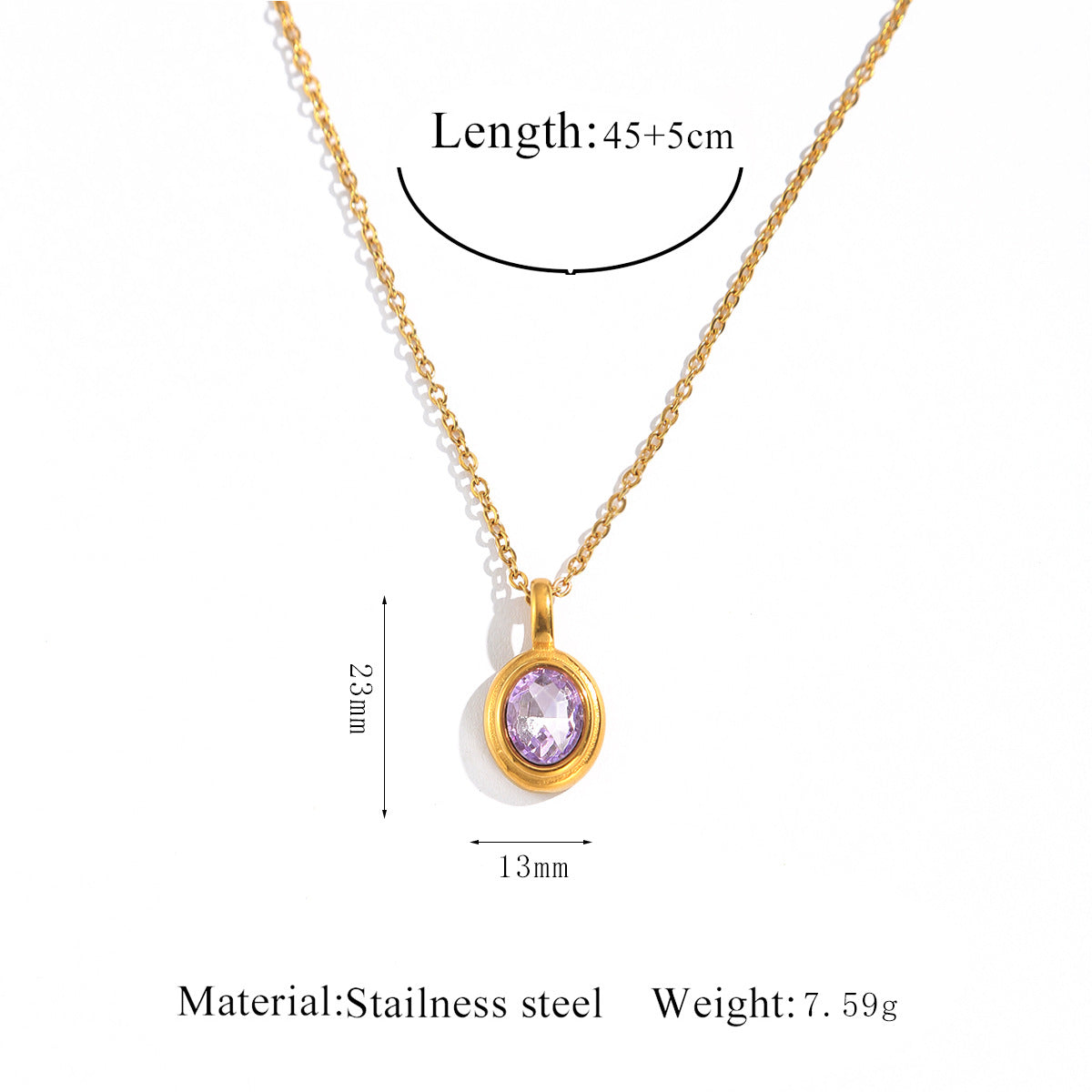 Stainless Steel French Style Ins Style Retro Oval Gem Necklace Women's Titanium Steel Light Luxury Niche Design Clavicle Chain