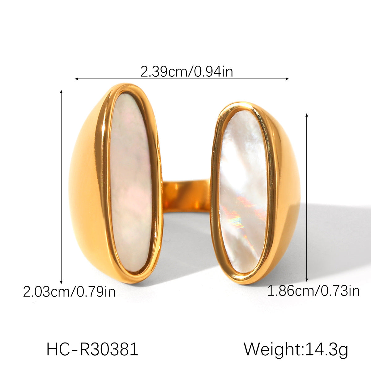 European and American stainless steel shell opening ring inlaid white shell ring women's non-fading ring high-level color matching jewelry
