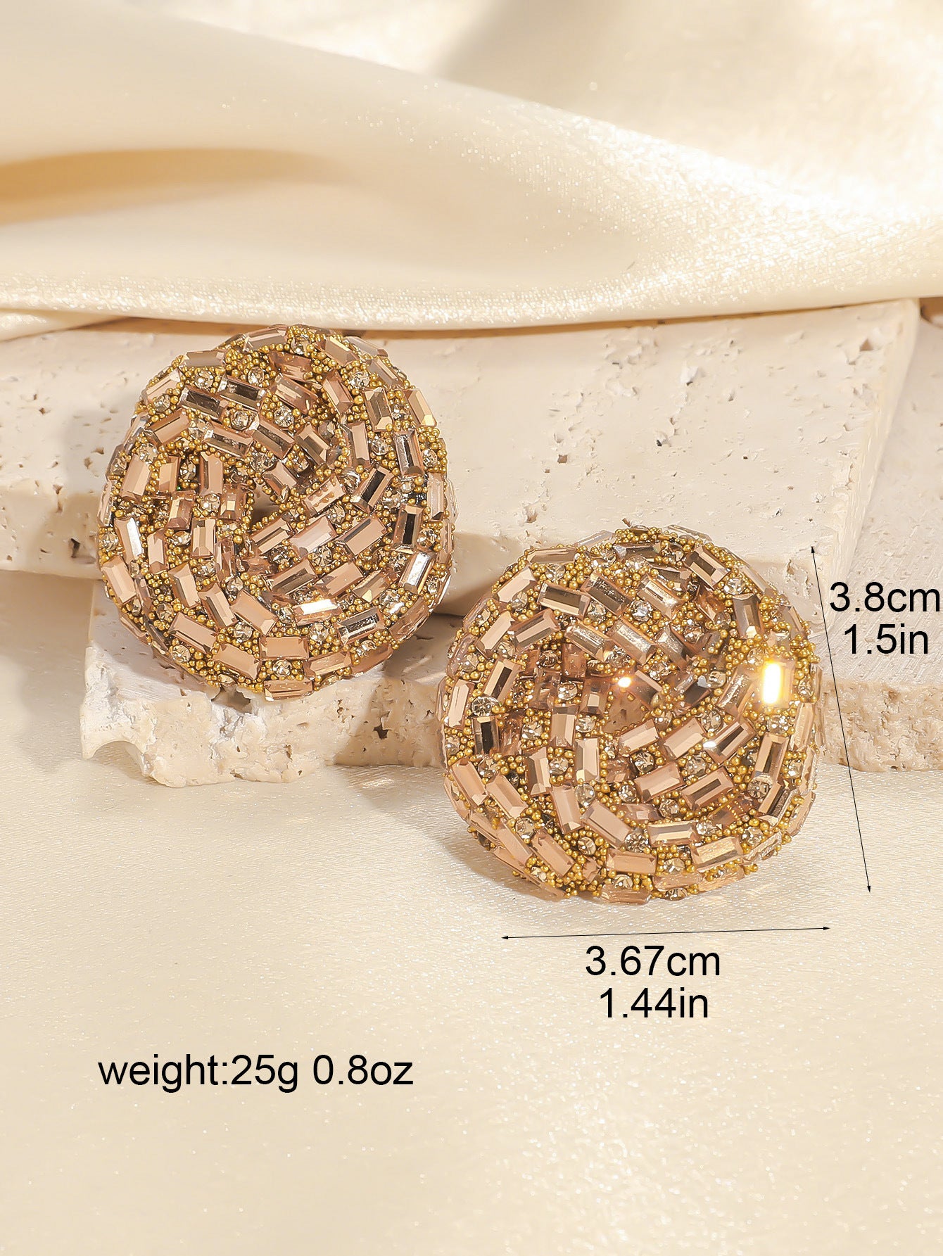 European and American Cross-border New Water Drop Round Stained Glass Full Diamond Light Luxury Earrings Fashion Earrings High-end Earrings for Women