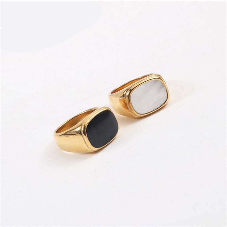 Niche Design Square White Mother-Of-Pearl Ring, Light Luxury Gold-Plated Index Finger Ring, Versatile and High-End Ring for Women