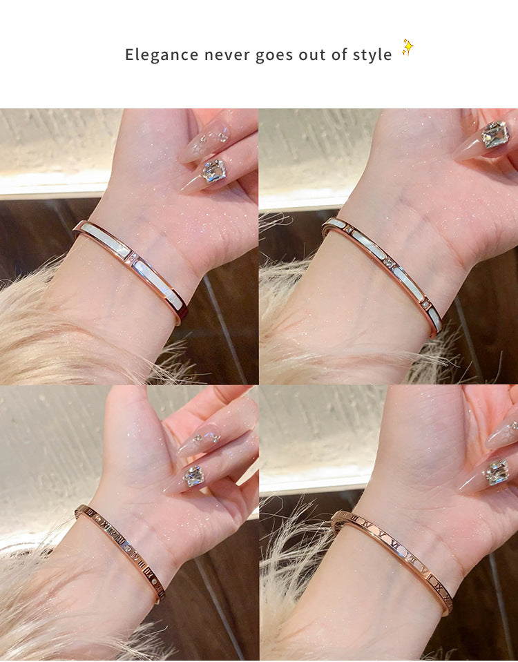 Rose Gold Titanium Steel Bracelet Women's High-end Bracelet Light Luxury Niche Zircon Bracelet Plain Ring Bracelet Hand Jewelry