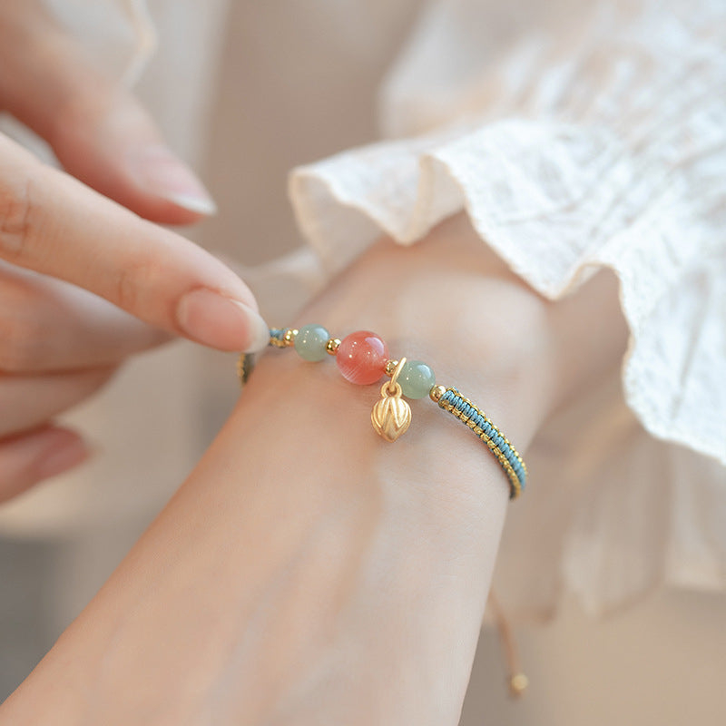 New Chinese Style Design Sense Plum Blossom Woven Bracelet Women's Chinese Style Adjustable Woven Hand Rope Gift Hand Woven Rope