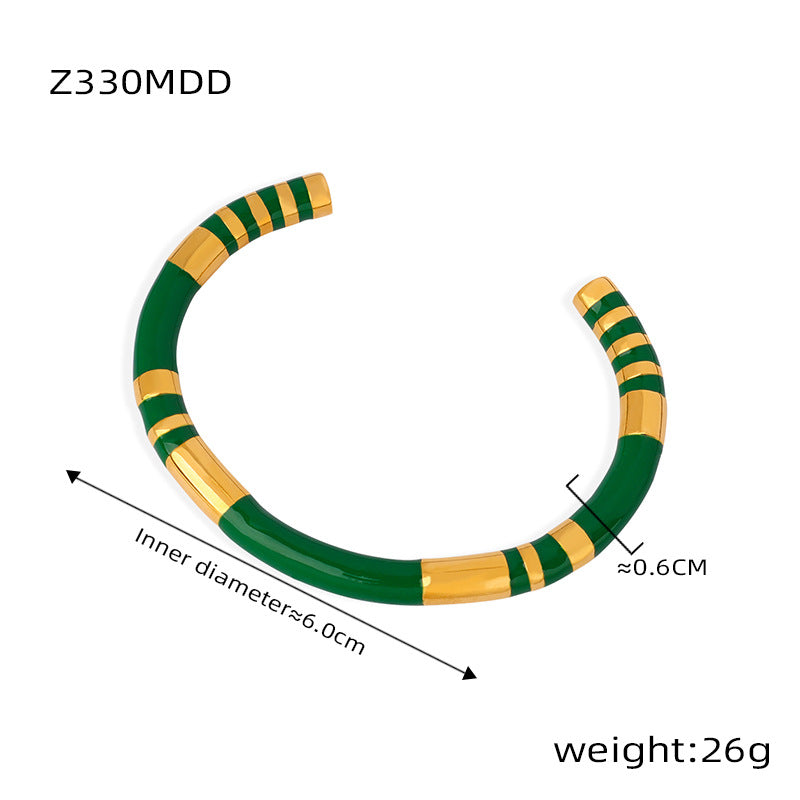 French Retro Bracelet Niche Design Personalized Wind Weight Glaze Bracelet Open Contrast Color Bamboo Gold-plated Bracelet for Women