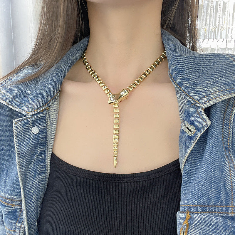 European and American Retro Exaggerated Stylish Snake Bone Snake-Shaped Necklace Accessible Luxury Elegant High-End Celebrity Catwalk Clavicle Chain Necklace