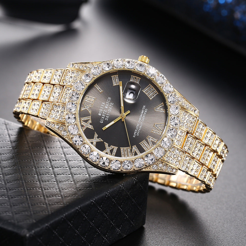 Women's 16-Piece Crystal Watch & Jewelry Set of Various Diamond-Encrusted Watches, Diamond-Shaped Cuban Bracelets and Necklaces