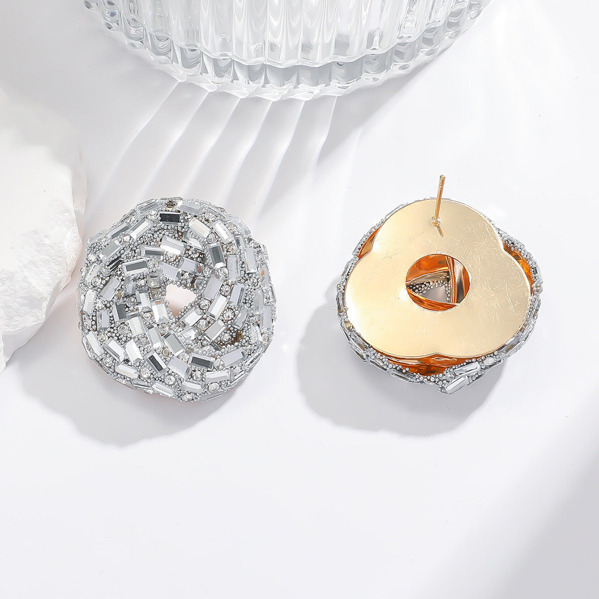 European and American Cross-border New Water Drop Round Stained Glass Full Diamond Light Luxury Earrings Fashion Earrings High-end Earrings for Women