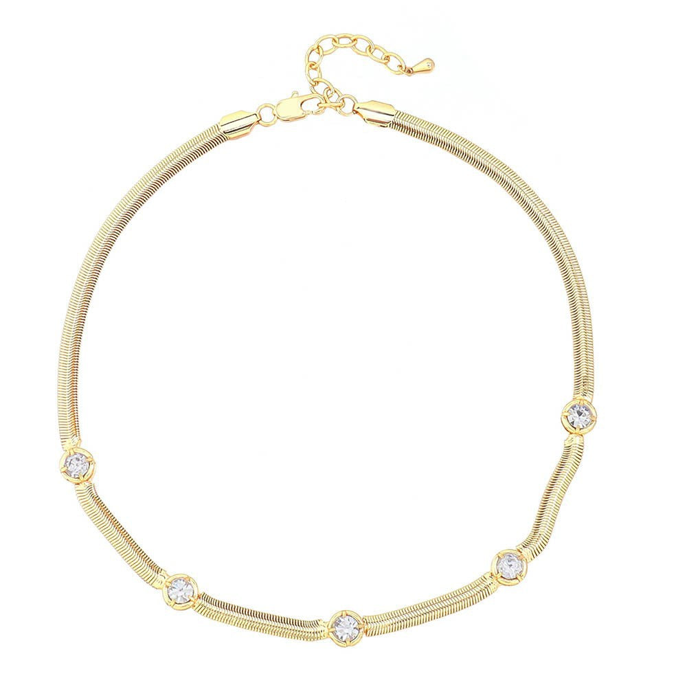 Lishan Versatile Bowknot Accessories Titanium Steel Metal Chain Series Layered Natural Stone Necklace Clavicle Chain for Women