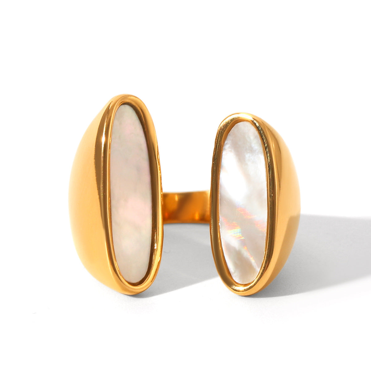 European and American stainless steel shell opening ring inlaid white shell ring women's non-fading ring high-level color matching jewelry
