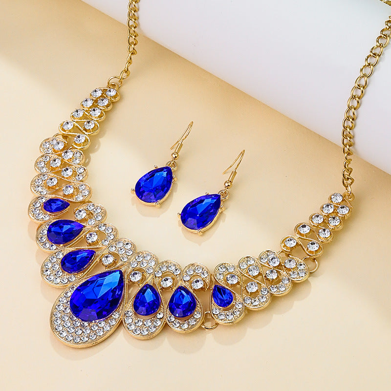 New Cross-border Exaggerated Retro Necklace suit Women Luxury Crystal Banquet Dress Accessories Collarbone Chain Factory Direct Sale