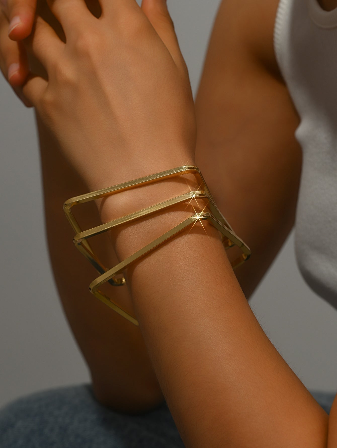 3-Piece Set of European and American Fashion Simple Stylish Generous Elegant Line Square Metal Bracelet Female Wholesale