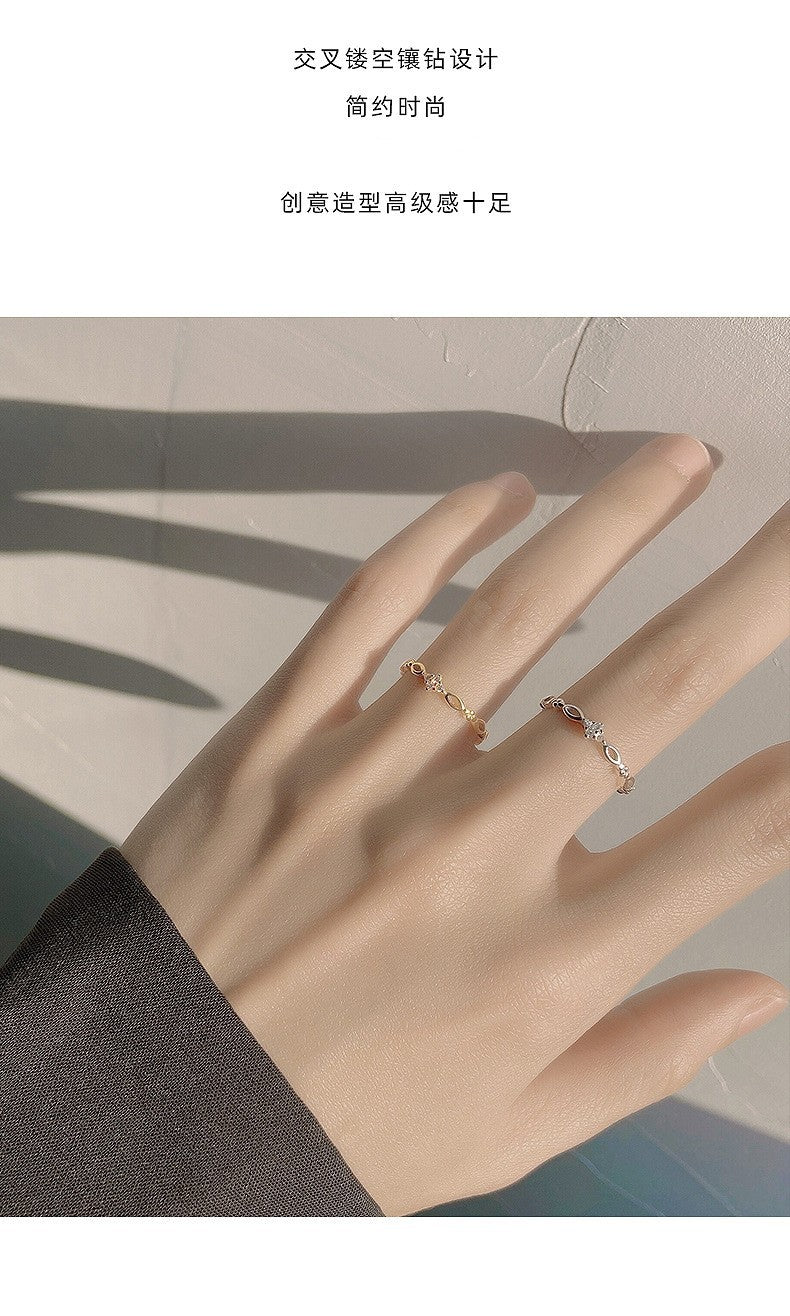 925 Silver Plated Fashion Distinctive Ring Women's Light Luxury Ins Simple Niche Design Ring Adjustable Opening of Index Finger